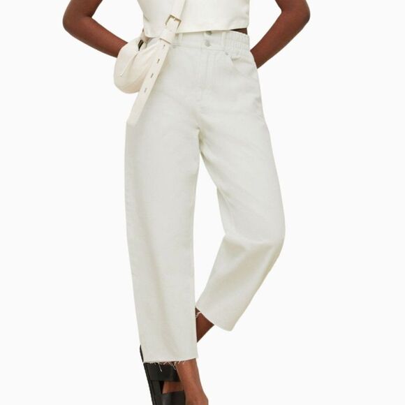 NEW All Saints AllSaints White Hailey High Rise Cropped Wide Leg Jeans Size 27 - Picture 2 of 10